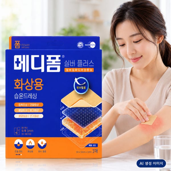 화상 메디폼 실버 플러스 10x10cm 진물 밴드 사용법 교체시기(+방수필름 동봉)