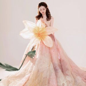 안나 플라워 핑크 유색 탑시스루 야외촬영 제주스냅원피스 셀프웨딩드레스(대여)