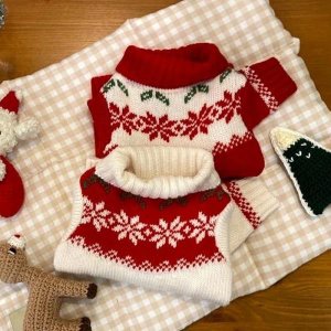 강아지 크리스마스 옷, 사랑스러운 레드 프린트 니트 스웨터, 따뜻한 새해 고양이, 프렌치 불독, 애완 동물 용품, 겨울