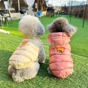 강아지 양털 후드 다운 패딩 조끼 반려견 겨울 아우터 애견 옷 점퍼 S-XL