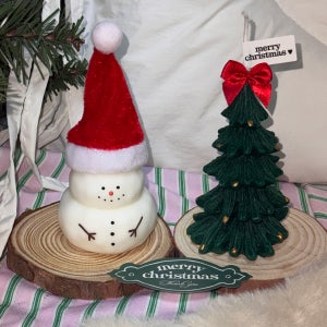 뚱뚱 눈사람 5단 트리 캔들 우드코스터2개 선물 세트 크리스마스 연말 단체 코튼블라썸