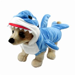 상어 코스프레 애완 동물 사랑스러운 푸른 양털 후드, 할로윈 크리스마스 재미있는 강아지