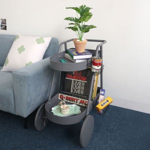 킨슬리 빅휠 철제트롤리 2단 수납 이동식카트 (행잉바스켓 2종 포함)