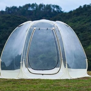원터치 쉘터 텐트 투명 팝업 감성 캠핑 돔 대형텐트 육각 직경3m 베이지 색상