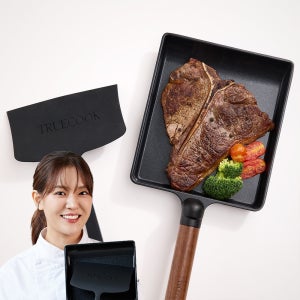 트루쿡 국산 인덕션 대형 계란말이팬 북미산 월넛 사각 계란후라이팬 실리콘 뒤집개 세트