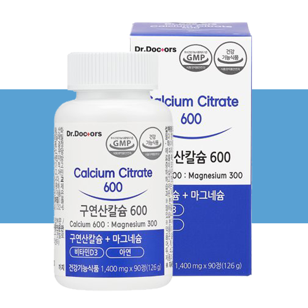 <b>닥터닥터스</b> 구연산 칼슘 600 마그네슘 비타민D 아연 1400mg x 90정 1개월분