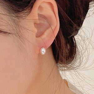실버925 진주 오벌 반원 미니 원터치 링귀걸이