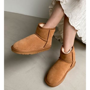 여성 방한 부츠 천연 소가죽 양털 퍼 어그 숏 부츠