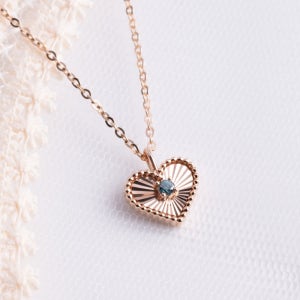 14K 썬샤인 하트 입체 커팅 메달 블루 다이아몬드 여자 금 팬던트 목걸이