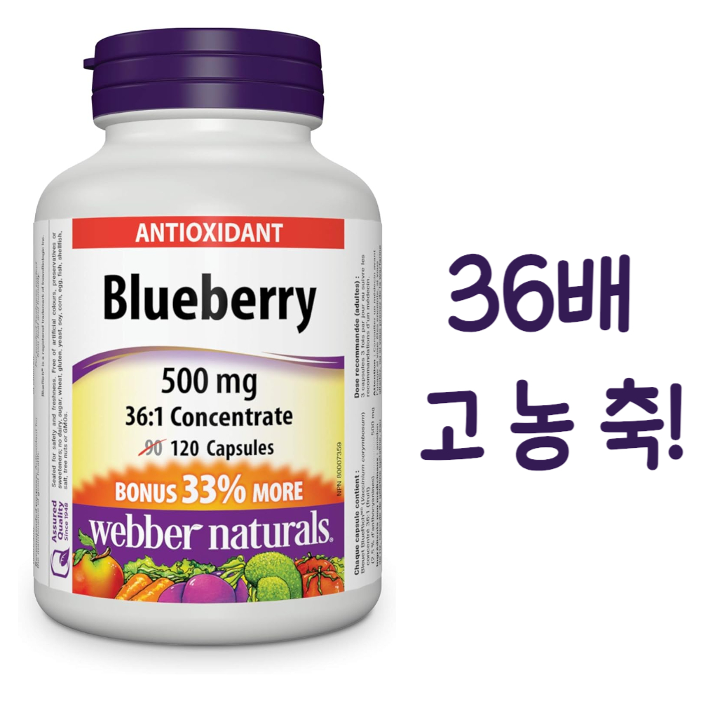 <b>웨버</b>네추럴스 블루베리 500mg 120캡슐 36배농축 블루리치