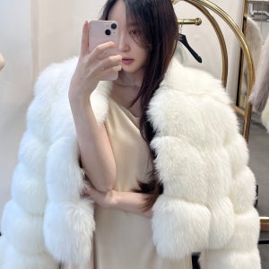 100% 사가 폭스퍼 폼폼이 긴팔 퍼자켓 수입 모피 리얼 크롭 하프 쉐도우