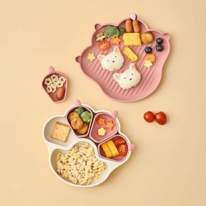 퍼기 유아 실리콘 냥냥 흡착식판 + 냥냥 플레이트 접시 아기 식기 드라이로즈