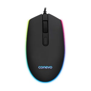 conevo 레인보우 RGB 라이트 2000DPI 3단계 조절 사무용 게이밍 유선 무소음 마우스