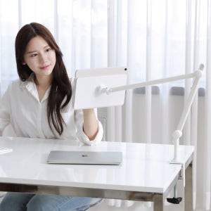 지니비 패드바이미 마그네틱 아이패드 거치대 책상 클램프형 화이트, 아이패드 프로 3-4-5-6세대 32.7cm(12.9인치)
