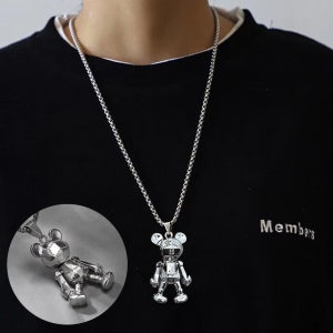 써지컬 힙합 공용 커플 우정 실버 곰돌이 목걸이