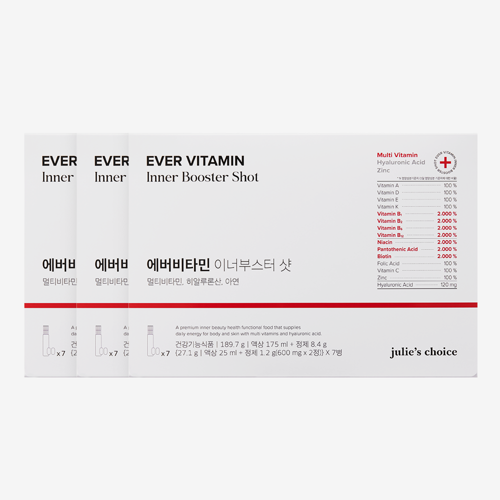 <b>줄리스초이스</b> 수분UP + 활력UP 이너뷰티 멀티비타민 에버비타민 이너부스터샷 7입 3박스