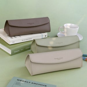 저니 가죽 펜파우치 삼각 디자인 스냅버튼 필통 슬림 펜슬 케이스 직장인 대학생 입학 선물