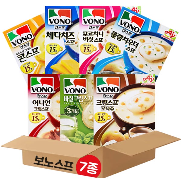 땡처리스토어 보노보노스프 7종 옥수수알 콘 크림 체다치즈 포르치니 버섯 양파 어니언 클램차우더 바질