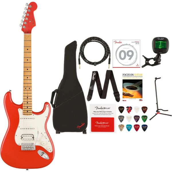 Fender 일렉기타 전자기타 Fender 한정판 플레이어 스트래토캐스터 HSS 기타 긱백블랙 케이블