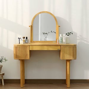 [온라인 아울렛] 바네스데코 원목 수납 솔티드 라이트브라운 화장대 1100 거울 포함