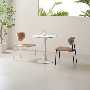 라로퍼니처 에디션 600 유광 원형 포세린 통 세라믹 식탁 세트 티 테이블 (식탁+의자2)