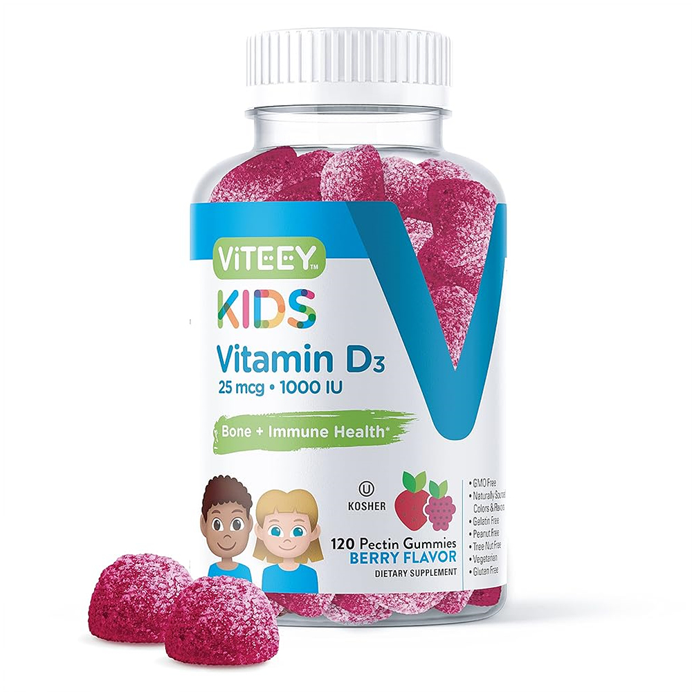 Viteey <b>키즈</b> 어린이 <b>비타민 D3</b> <b>25mcg</b> 딸기맛 젤리 120정