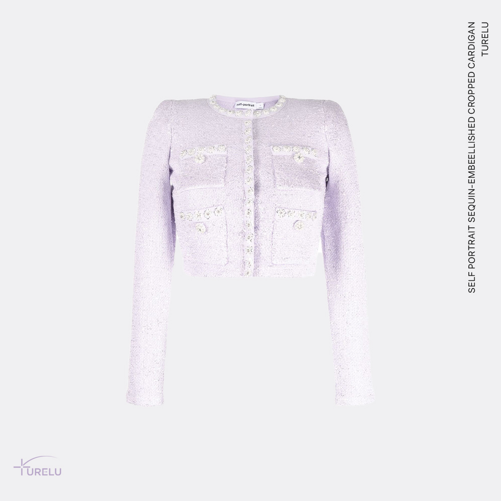 셀프포트레이트 SELF PORTRAIT 시퀸 엠블리쉬드 크롭 카디건 sequin-embellished cropped cardigan (라일락 퍼플)