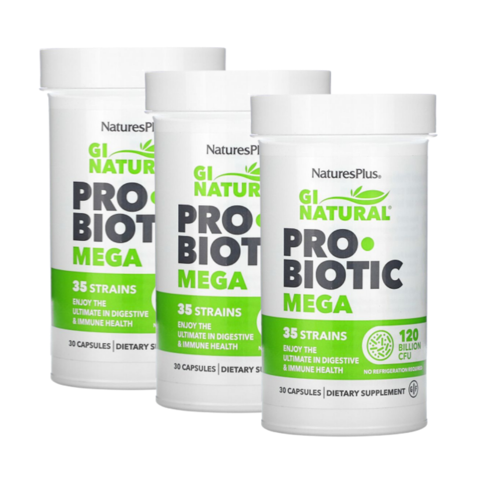 3통 Natures Plus GI Natural 프로바이오틱 메가 1200억CFU 30캡슐