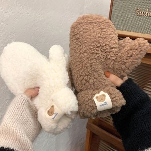 뽀글이벙어리장갑 귀여운 곰돌이장갑 겨울 방한 보온 손모아 학생 장갑