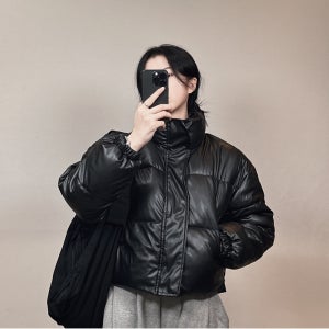 무광 레더 크롭 여성 숏패딩 점퍼 자켓 잠바 아우터 2color
