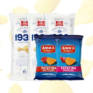 산카를로 1936 감자칩 (미니x6p) 150g 3팩 + 아미카칩 파프리카 100g 1팩 + 케찹맛 100g 1팩 (총 5팩 혼합구성)