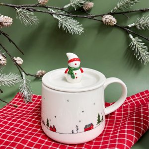 세라제이 눈사람 뚜껑머그 300ml 핸드페인팅 독특한 디자인컵 크리스마스