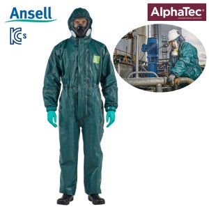 Ansell alphatec 내화학용 방호복/보호복 microchem 4000 (1BX/10벌) 원피스-녹색 (3.4.5형식/유기화합물용)