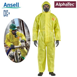 Ansell alphatec 내화학용 방호복/보호복 microchem 3000 (1BX/20벌) 원피스-황색 (3.4.5형식)