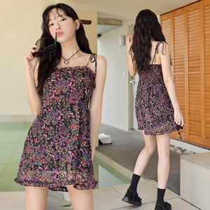 헤링본 여름 원피스 빅사이즈 롱 쉬폰 나시 반팔 랩 휴양지 바캉스룩