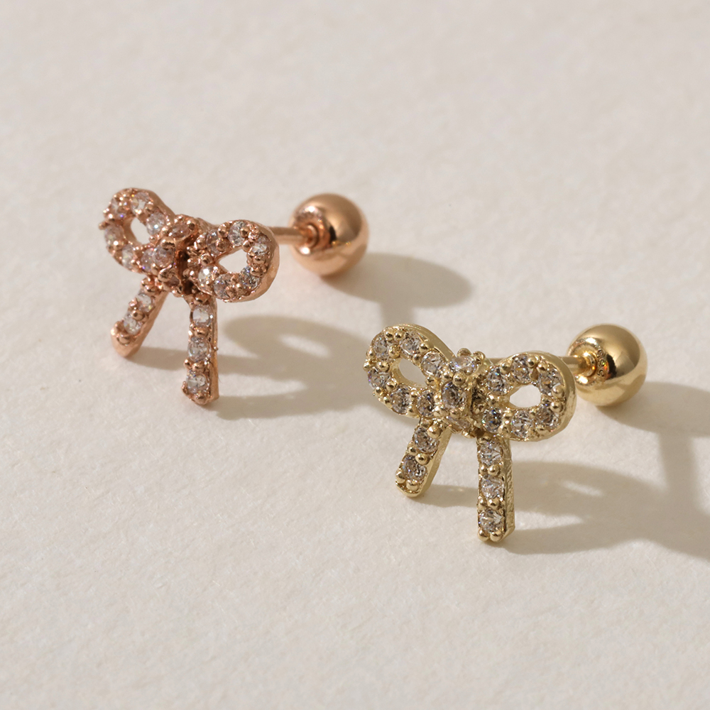 [무배/전체14k] 프릴 리본 골드 피어싱 귀걸이