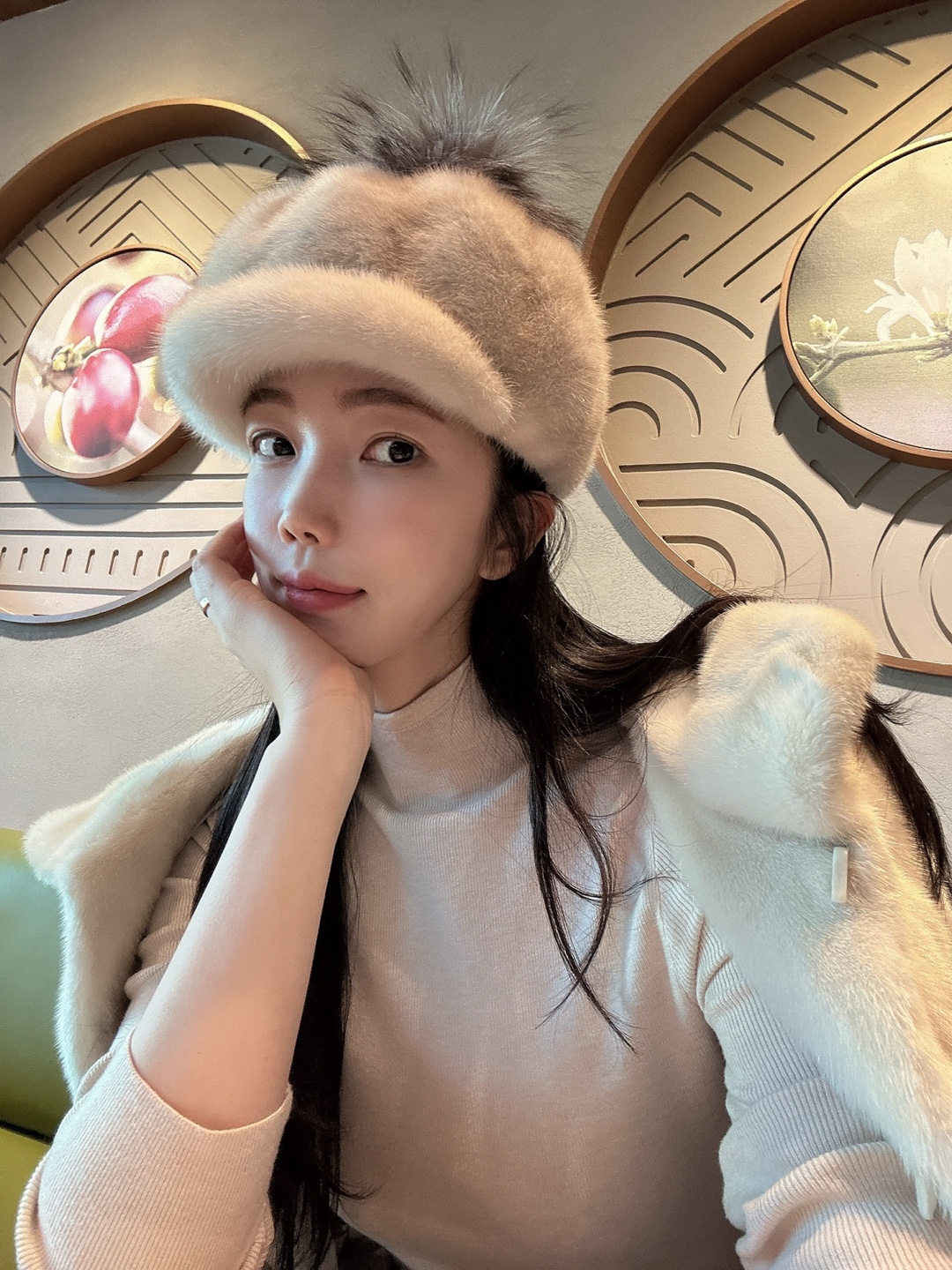 밍크모자 폭스방울모자