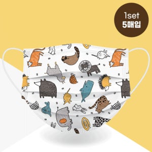 국산 리르 어린이 일회용 컬러 패션 디자인마스크 5매입 국산MB필터 에코패스포트인증