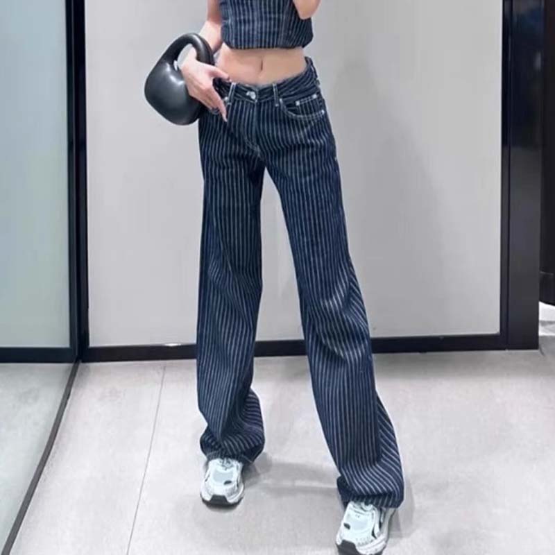 Bella 스트라이프 와이드 루즈핏 스트레이트 핏 힙이 편안한 핫 셀링 데일리 청바지