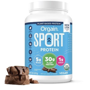 올게인Orgain Organic Sport 비건단백질파우더, 초콜릿 - 30g식물기반단백질, 운동전후,강황,생강,비트,치아씨앗 함유,글루텐프리,유제품 프리, 콩 프리 - 0.9kg