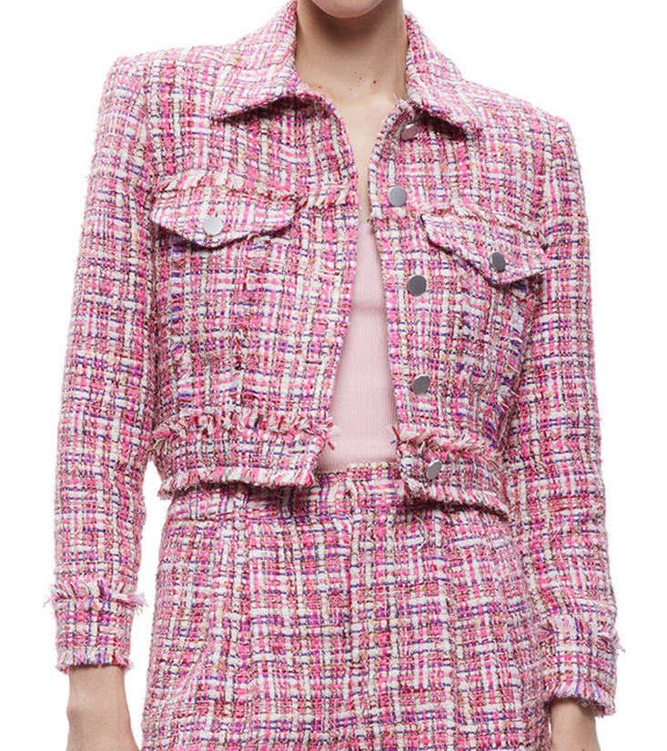 앨리스앤올리비아 클로이 트위드 크롭 재킷 Alice&Olivia Chloe Tweed Cropped Jacket