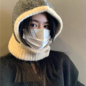 바라클라바 니트 투톤 단색 겨울 여성 방한 용품 다크베이지