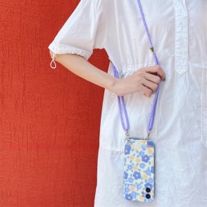 아이폰 12 크로스 목걸이 잔꽃 프로맥스 미니 스트랩 끈 퍼플 플라워 케이스