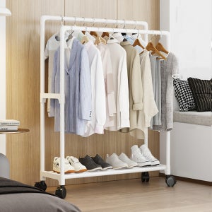 2단 수납 더블 이동식행거 일반형 조립식 선반 행거 스탠드 옷걸이 고정식 행거