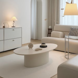 커먼테이블 코지 거실 좌식 테이블 원형 국내제작 세라믹텍스처 로우 오벌 디자인