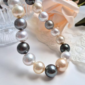 남양 타히티 골드 해수진주 11-13.8mm 비드 목걸이 포인트 핑크빛