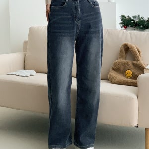 윈터 융기모 히든밴딩 2단 기장선택 와이드 청바지 2color