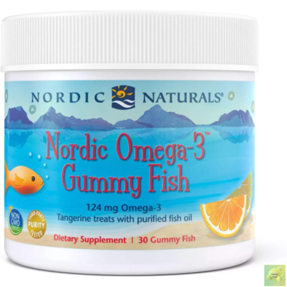 노르딕 내추럴스 노르딕 <b>오메가3 구미 피쉬</b> 물고기모양 젤리 <b>124mg</b> 30개입 탠저린 [원산지:미국]
