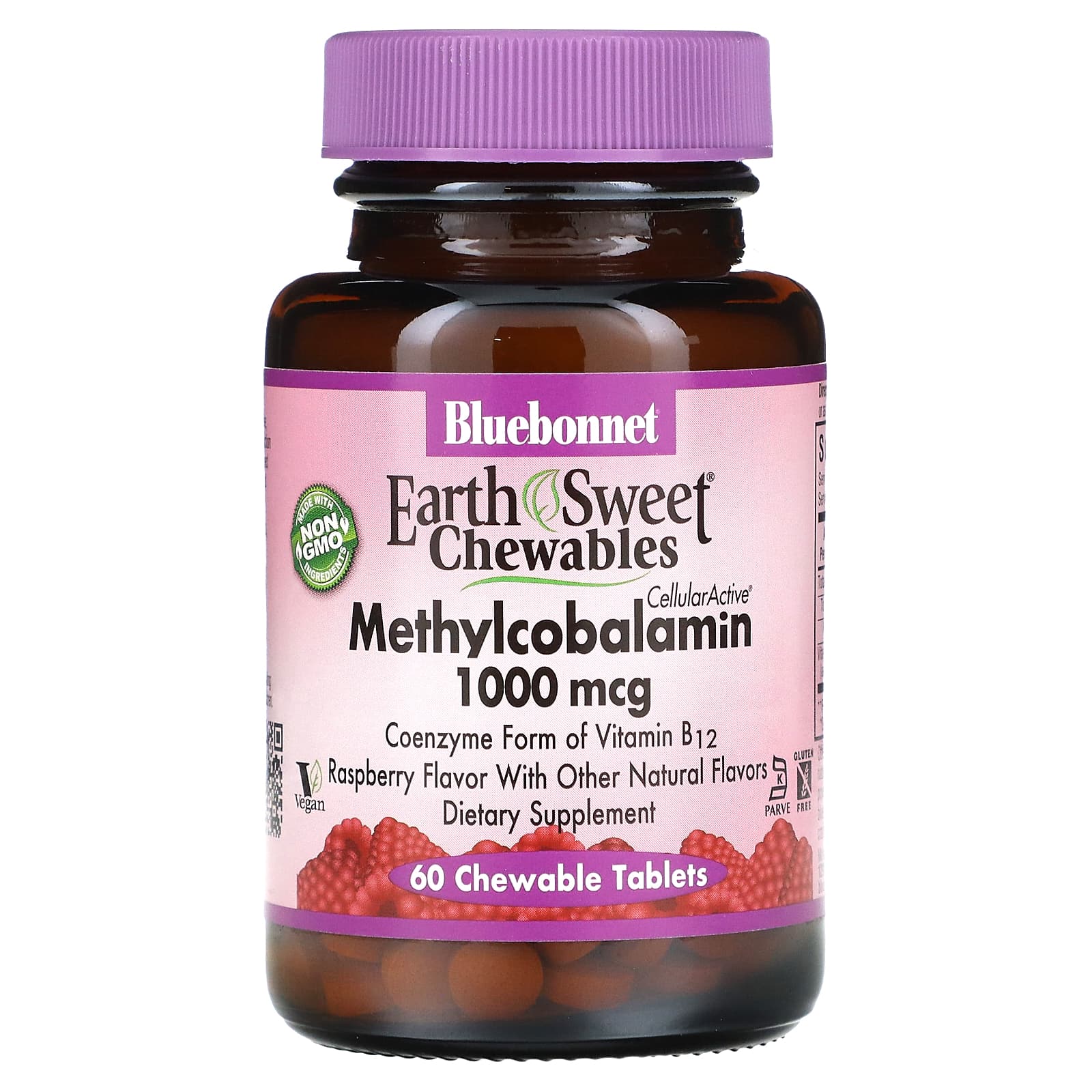 블루본넷뉴트리션 <b>EarthSweet 츄어블 메틸코발라민</b> 내추럴 라즈베리 <b>1000mcg</b> 60정
