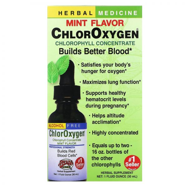 Herbs Etc. <b>ChlorOxygen</b> 클로로필 엽록소 농축 <b>알콜프리</b> 민트 30ml